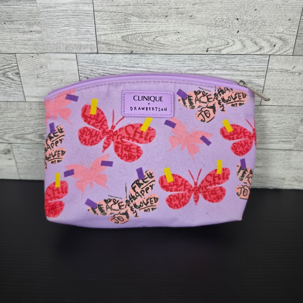 Clinique x Drawbertson Purple Butterfly Makeup Bag Cosmetic Pouch Canvas Zipper